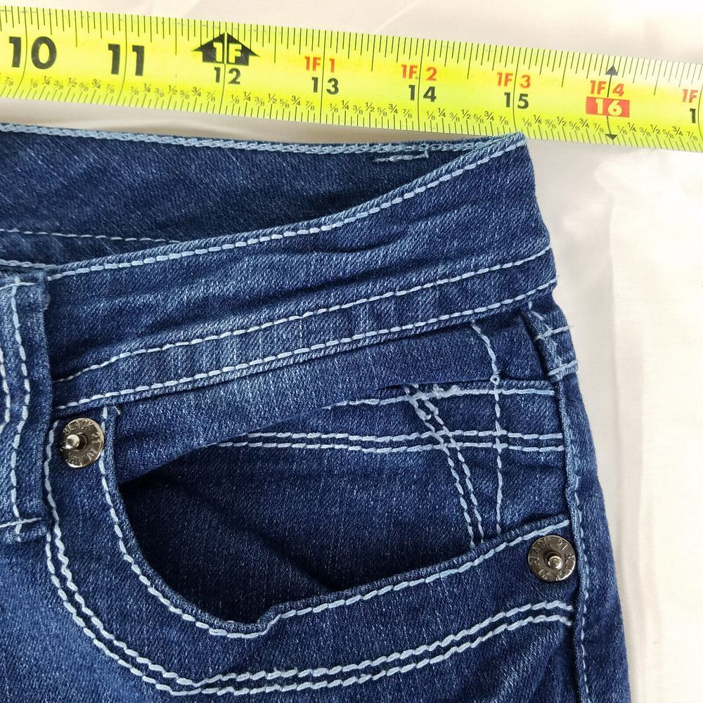 Twenty One Black Jeans Juniors 9 Blue Low Rise Curvy Flare Distressed Denim - Picture 3 of 16